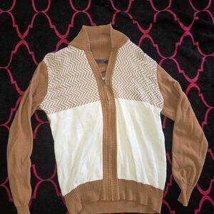 Sean John Tan and Cream Zip-Up Sweater